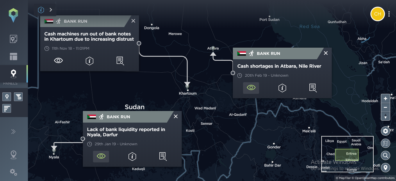 A selection of threat incidents related to cash problems in Sudan 